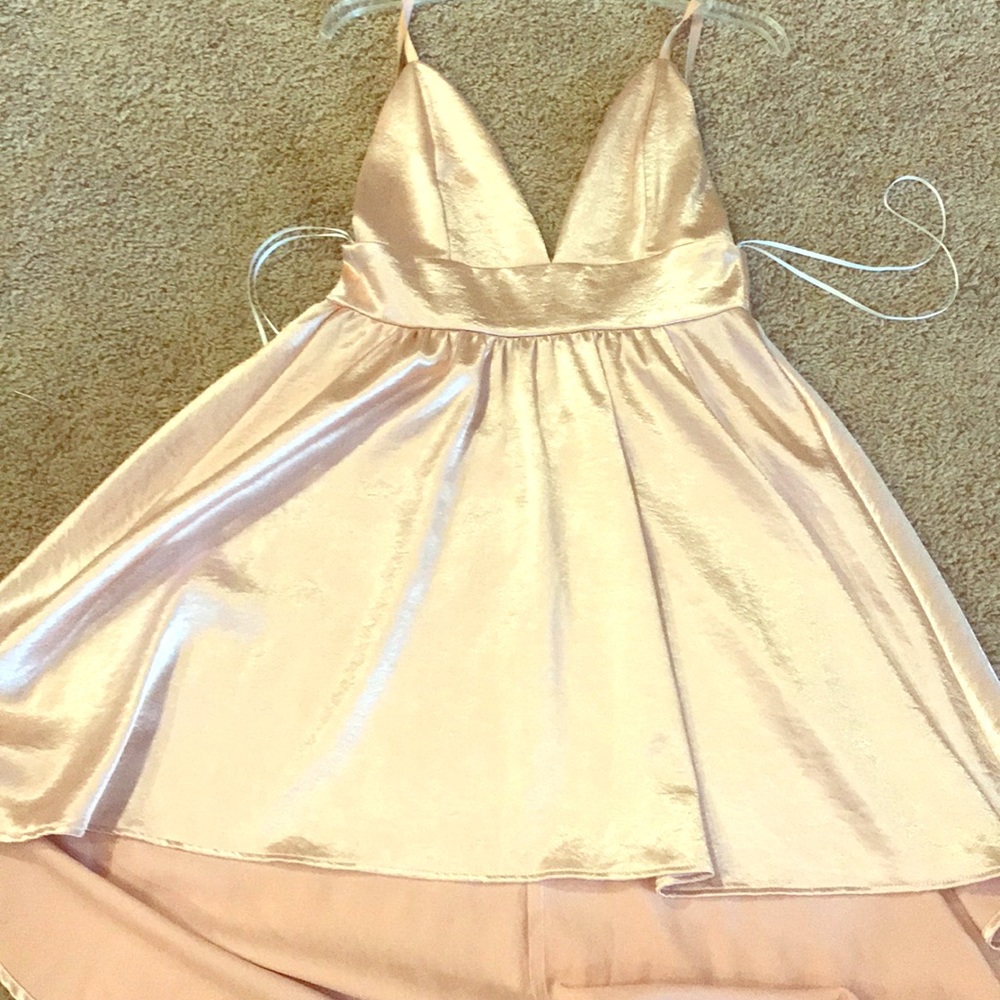 Blush metallic hi-low dress